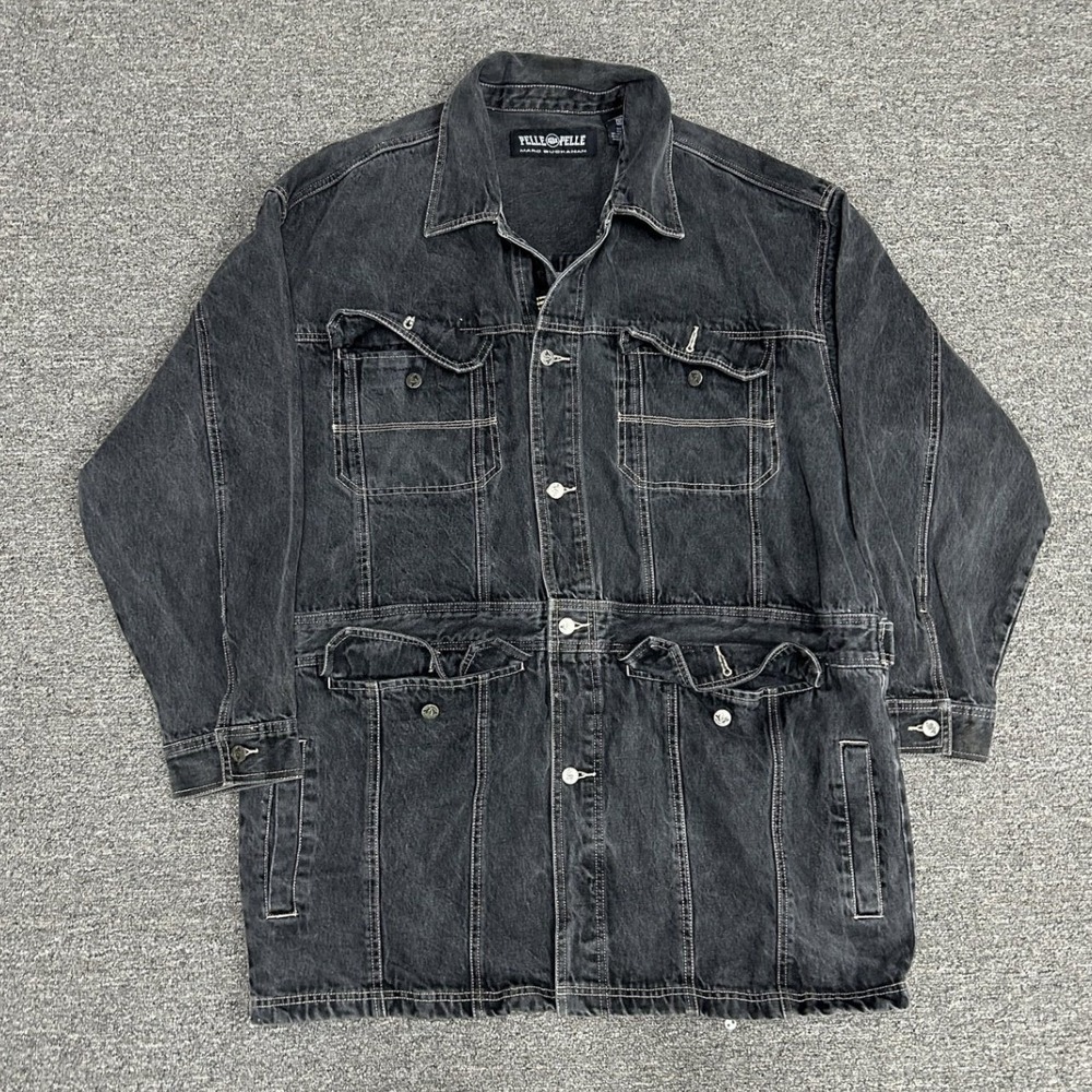 Pelle Pelle Denim Jacket Mens XL Black Marc Buchanan Utility Field Coat B4
